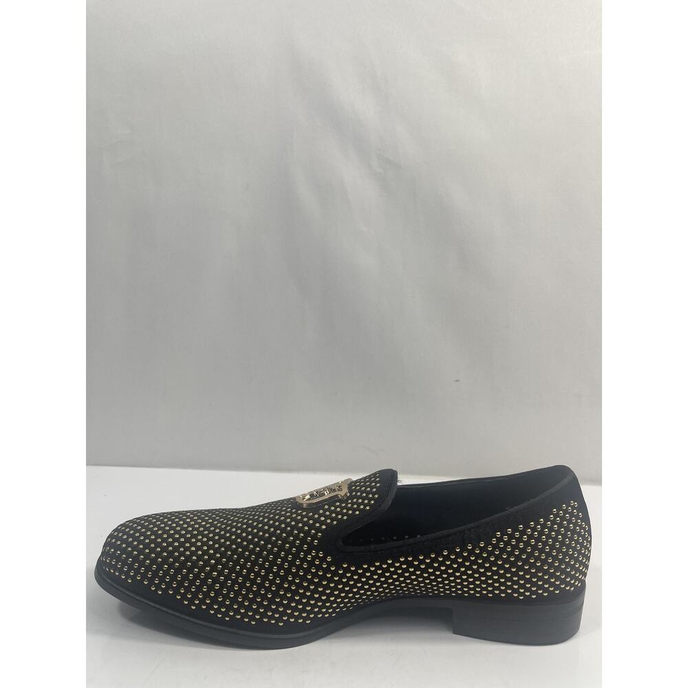 Stacy Adams Swagger Shoes Mens Size 7.5 Black Gold Dress Loafers Slip On New Box - Picture 2 of 13